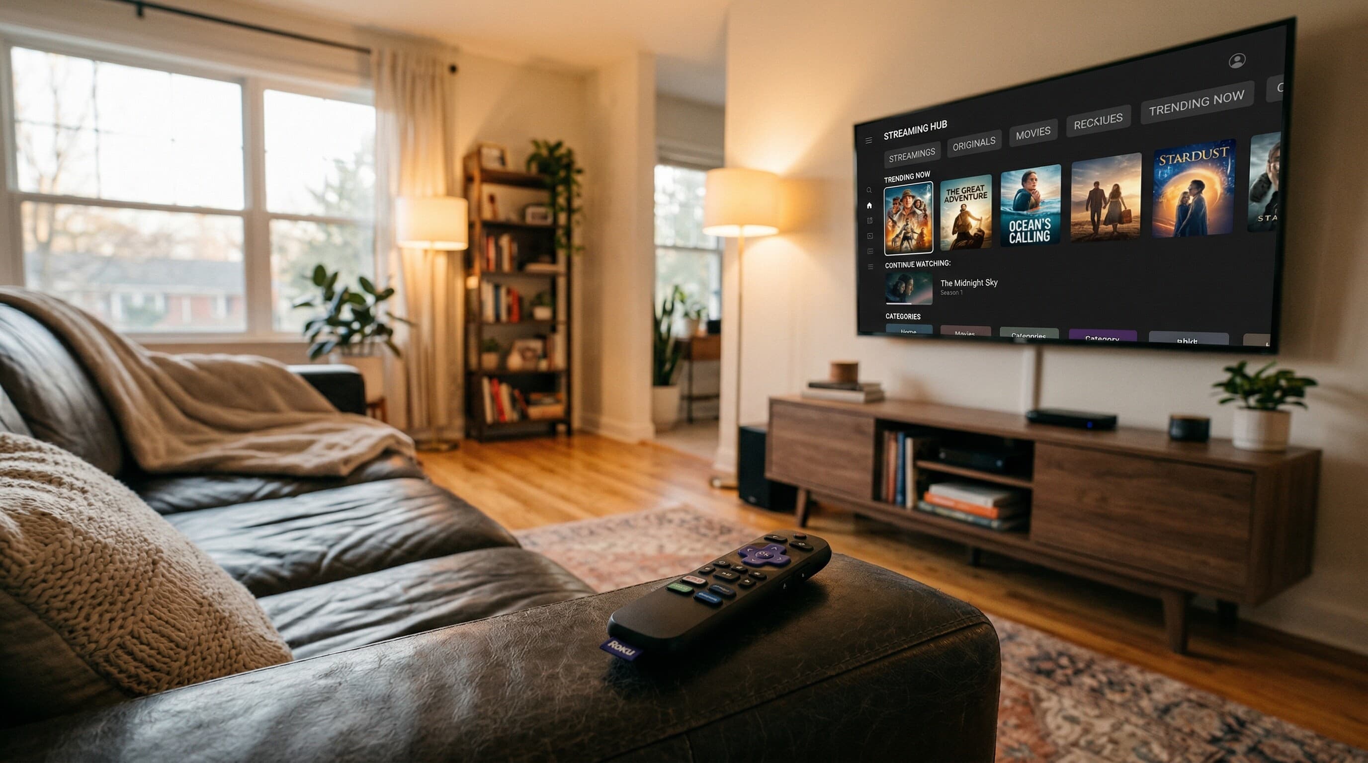 Fernseher mit Netflix-Logo und Fernbedienung auf einem Tisch